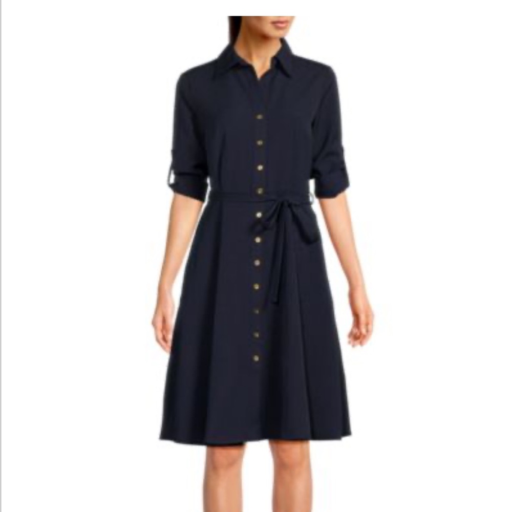 Sharagano deep navy button up dress 6